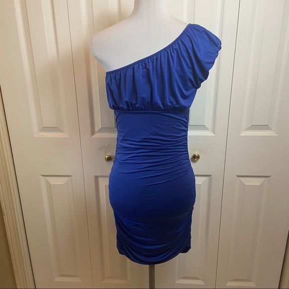 Arden B. Blue Ruched Bodycon One Shoulder Dress M - Picture 7 of 9